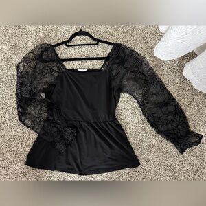 Black floral long sleeve top